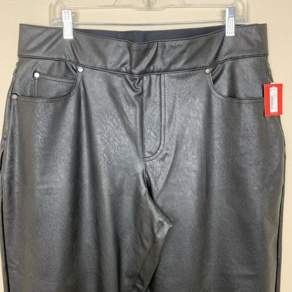 Spanx Womens 1X Petite Pants NEW Black Faux Leather Slim Straight Leg Stretch - Picture 4 of 16